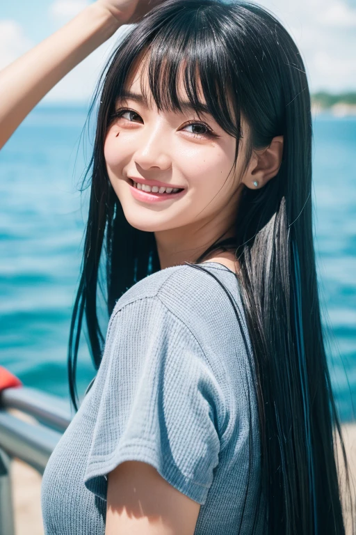 Black Hair, Hair ties, Falter, Long eyelashes, Round eyes, A light smile, Redness in the ears, tooth, Accurate, Striped Hair, Brown Hair, Blue Hair, dark Blue Hair, Gradient Hair, Asymmetrical Hair, Hair behind the ear, Crossed bangs, Long Hair, very Long Hair, Hair with one side up, absurdly Long Hair, Hair Clip, sunglasses, Mole under the eye, Aqua Eye, The eyes are round, Round eyes, compensate, Wicked Smile, A light smile, Surrealism, Cast a Shadow, Anaglyph, Stereogram, tachi-e, throw, Atmospheric perspective, Film Grain, Backlight, Exposure, Lens flare, Super detailed, 最high quality, 超High resolution, 超High resolution, Super detailed, masterpiece, aAccurate, Textured skin, high quality, 最high quality, Awards, High resolution, 16K