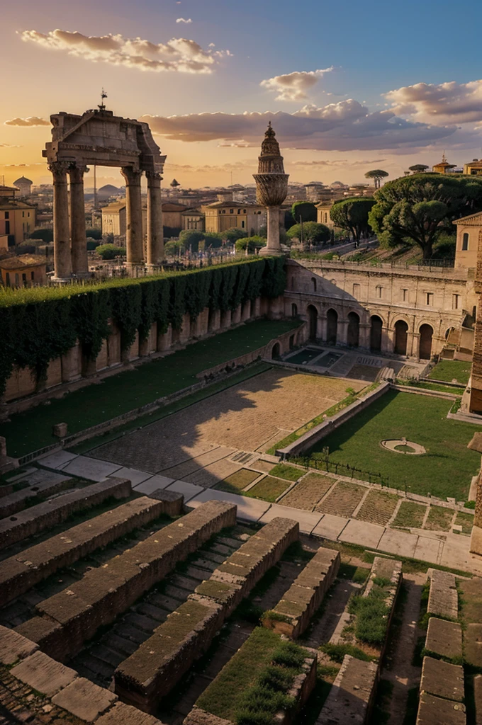 Rome with some of the most famous monuments at sunset