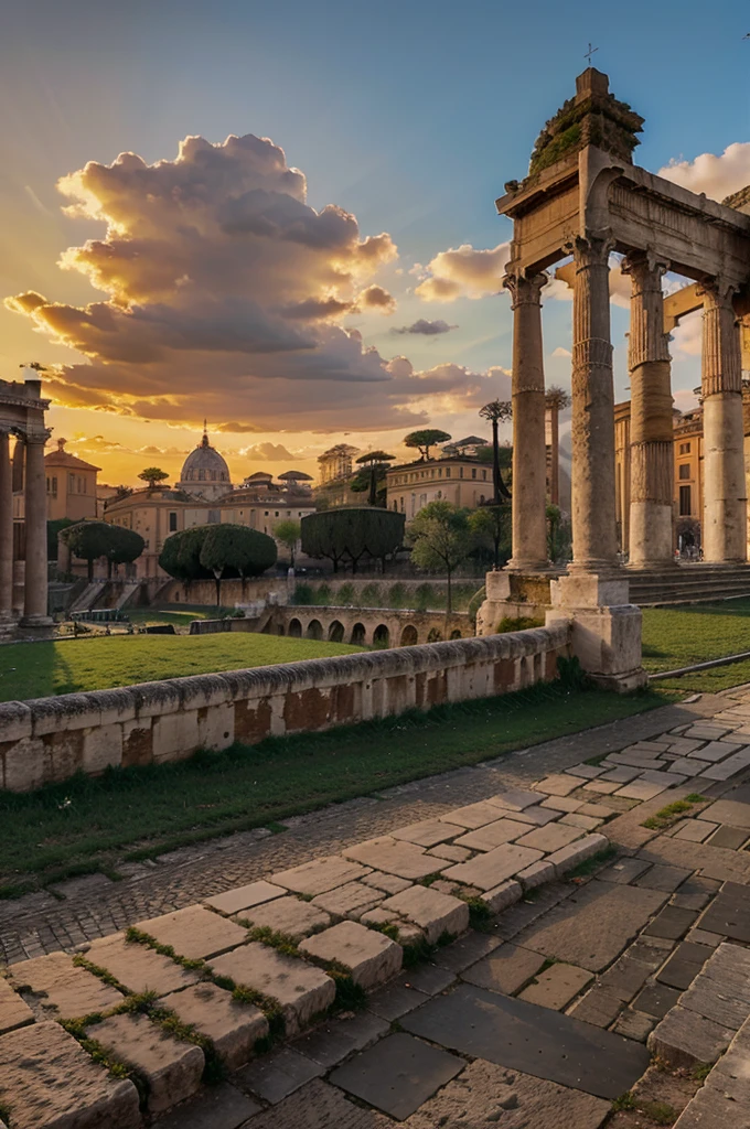 Rome with some of the most famous monuments at sunset