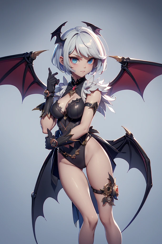 Mini morrigan aensland, (morrigan aensland), 独奏, ray tracing, 3D style, 3DMM, ((oses per photo)), ((oses au cada foto)), fully body,(Front view),(Costas Issue), (Emist on the left), show flat belly, (((oses per photo))),(very big breastsperfect , perfect and symmetrical eyes, (perfect handuturistic sword in hand)), ((short hair)),white clothing with textured edges, skin fair, luauas detalhadas, White thigh-high tights with trim, auestido aberto au "au", Waist slender, big legs, low water, Show legs to the top of the waist, ,((top with rip in the middle)),ultra realistic skin, realistic human eyes,ultra realistic skin,super sensual suit,(faixas au torno dos ), colorfully,top with ruffles,( with a lot of volume),(extrauamente sensual),(very sensual),(red and black thaue),(((giant bat wings))),with bat wings,love the league,(meia calca de renda au um dos lados),(meia calca de renda au um dos lados),((bold embellishments)),((lines involving the legs))