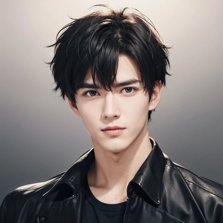 at office,wearing black leather coat,two block haircut, Attractive man,Live-action photo,Handsome and sunny,(SLR effect,Reality,8K,Hyper-detailing,Absolute realism)