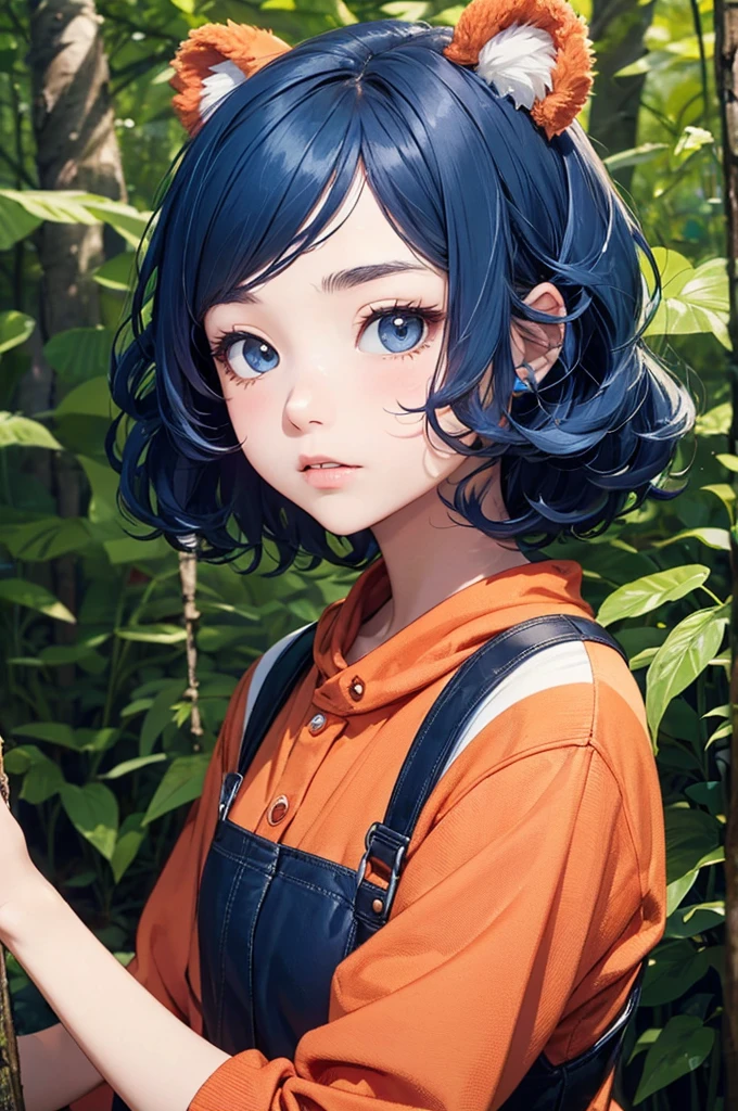 popart,flat color,(best quality, masterpiece, ultra high-resolution, ultra-detailed: 1.2), A girl wearing a bear mascot costume,in the forest,
BREAK.(tween,detailed face,(darkblue hair,wavy-short hair),parallel eyebrows),