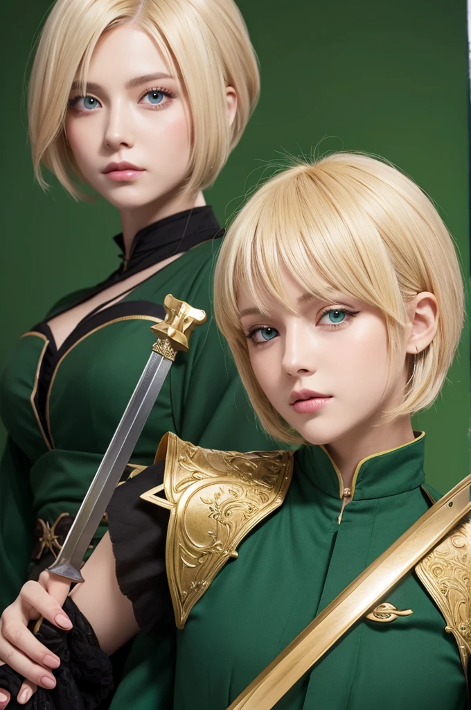 Blonde Short Hair　Green Eyes　Swordsman　Crossdresser