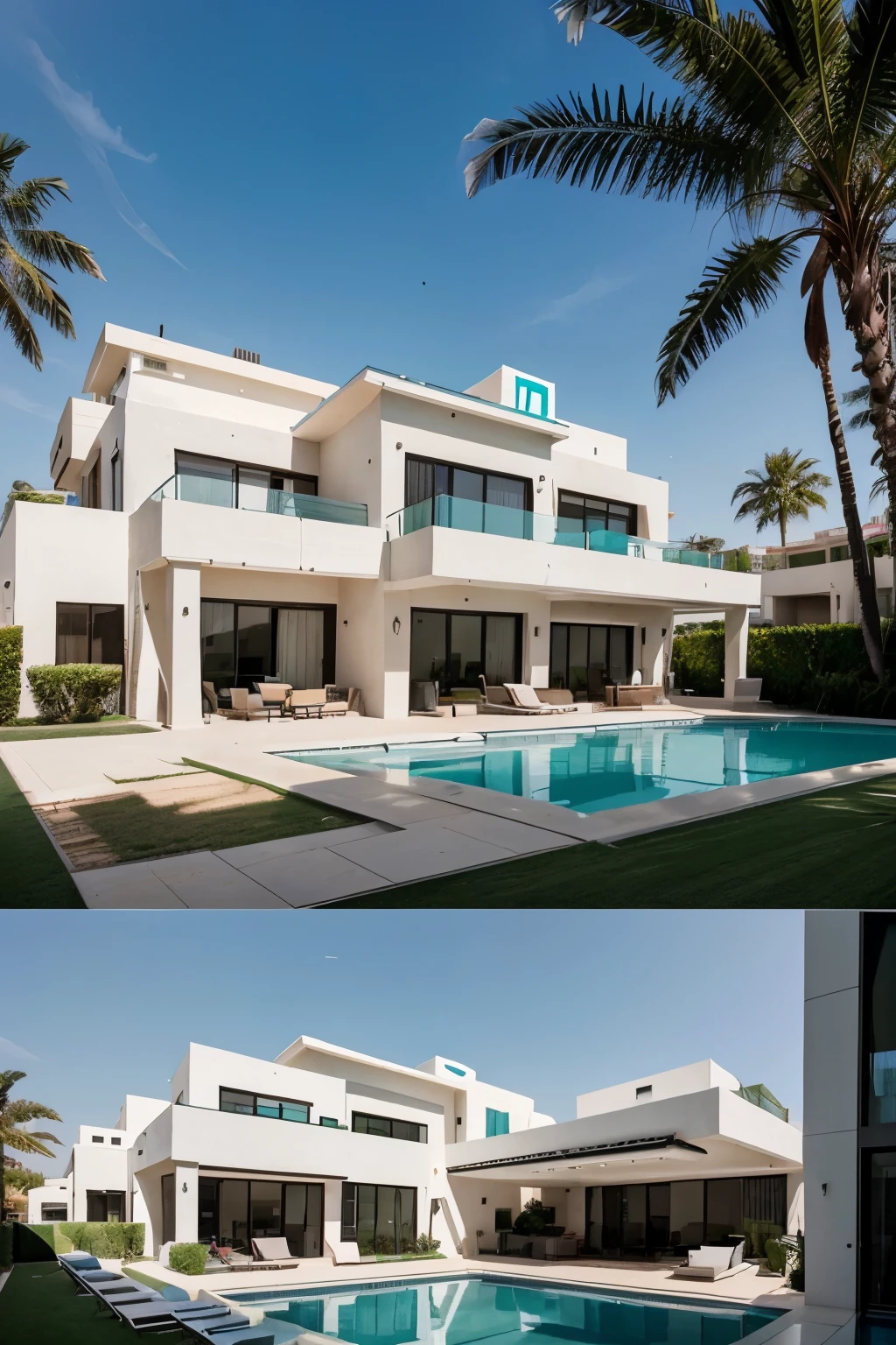 huge moderne house with ultra realistic style, this house is in hollywood. With huge window and swimming pool the house have the style dubai architecture