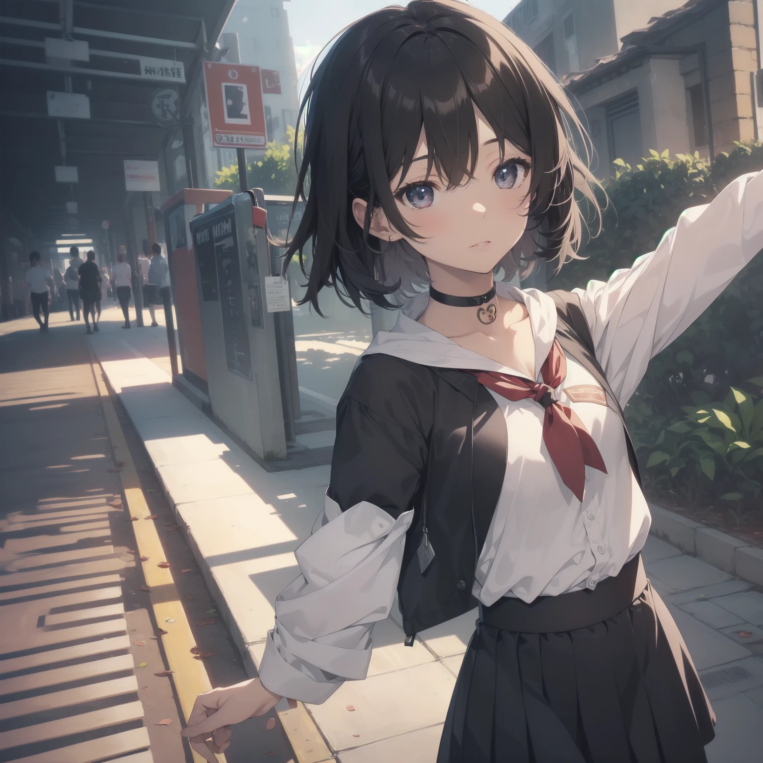 ultra-absurdres-Top quality by artist God, ultra-detailed, high resolution, anime moe artstyle, best anime 8k konachan wallpaper, pixiv contest winner, pool:2810, perfect anatomy,break, 1girl, (Please draw a girl walking sleepily to school alone. )break,(Solo,little female, 13-year-old:1.3),Full limbs, complete fingers,a junior high school student, (very short hair), short cut, flat chest, , small butt, small black eyes, beautiful detailed eyes, well-proportioned iris and pupils, expressive eyes, highres detailed hair, soft expression, salor school_uniform, sailor collar, serahuku, bow, pleated skirt,(Detailed Lighting), (Detailed background), in the School commute route. break,super detailed skin, Best cinematic lighting powered by famous artist, 8k,beauty illustration,photoshop_(medium),very aesthetic,break,((artist:wa_(genryusui) )), artist:clamp ,artist:carnelian ,artist:kantoku ,