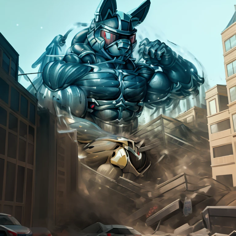 (masterpiece. official art. 8k. best quality. detailed full body. full body.)
(situation 1 : dominating LUCARIO.  in the space sitting in a tiny planet earth.)

(Additional details 1: wearing a full-face helmet. helmet is jet black. The color of NANOSUIT is jet black. high-tech bio-mecha armor. real texture material. whole body shines like metal. Wearing cyberpunk mecha. emphasizes the muscles. suit fully made of metal. intricate armor. Robotic suit. suit fully made of metal. NANOSUIT with the same design as LUCARIO.). (Lucario has 5 toes.)

(Additional details 2: (Detailed head. Detailed Body. Detailed abs. gigantic muscles. HYPER MUSCLES. Gigachad Muscular. big muscle. pecs. triceps. traps. unusually developed muscular body. body full of huge muscles. showing off muscles. pectorales enormes. Exaggeratedly huge muscles. huge muscles. long legs.).

(Additional details 3: nj5furry, Spread wings. It has wings. black have big wings. The claws are sharp. Sharp teeth.5 toes.).  (Additional details 4: black color hyper penis. hyper black penis. big penis) (Additional details 5 : Spraying hyper cum up everywhere into the sky from his erect penis. wide spray of cum, covered in cum, cum splashing in front of camera, bukkake, earth is under a thick later of cum.) He is laughing defiantly. sitting on the throne,