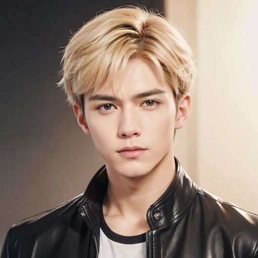 at office,wearing black leather coat,two block haircut, Attractive man,Live-action photo,Handsome and sunny,(SLR effect,Reality,8K,Hyper-detailing,Absolute realism)