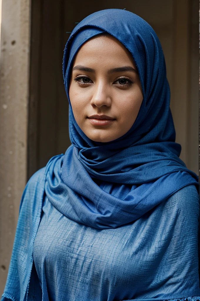 hijab woman wearing a blue shawl