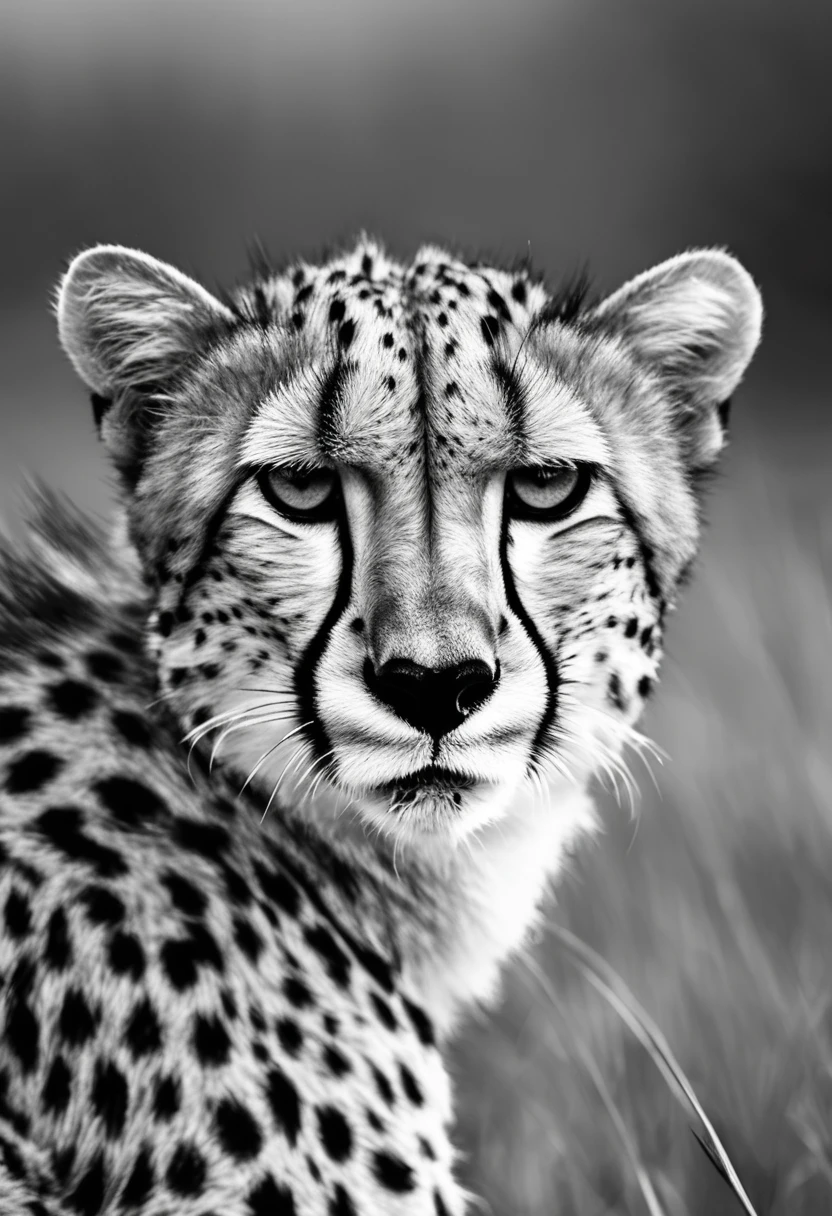 Cheetah Close-up,Sharp eyes,Black and White
