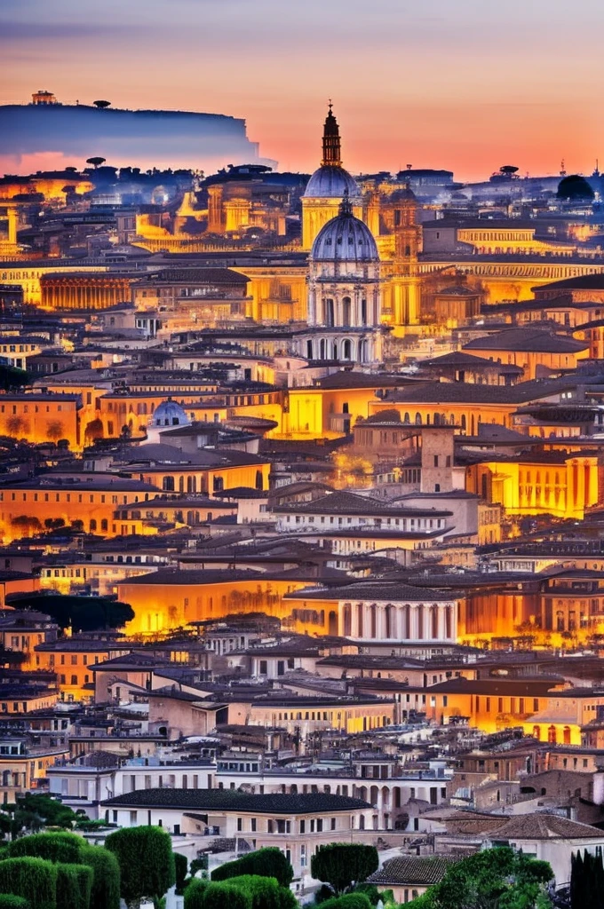 Rome with some of the most famous monuments at sunset