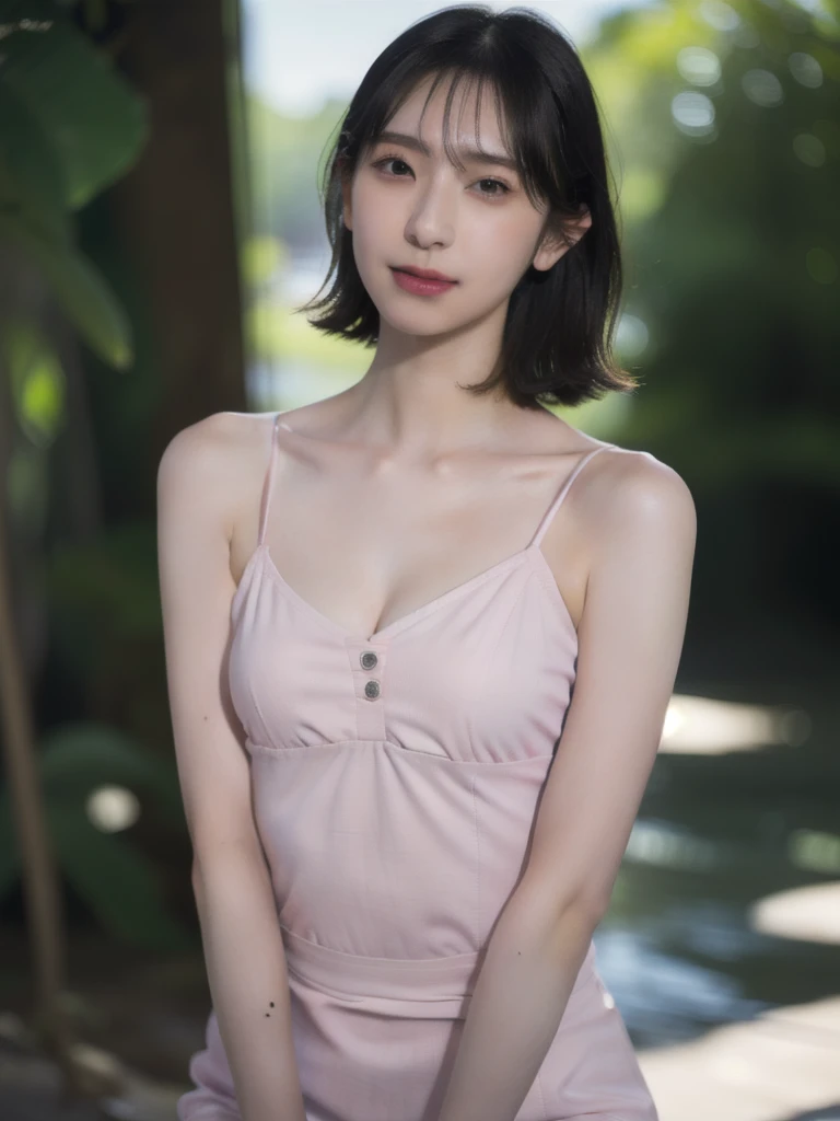 (((best quality, 8 thousand, masterpiece:1.4)), (20세 female), masterpiece, separate, Highres, High_quality, large_launch, small_face, absurdly_short_hair, female, sag_chest, balance을 맞추다, stretching, mild_face, only_shoulder, center_open, down blouse, ((best quality)), ((masterpiece)), (detailed), perfect face, very big chest, ultra High resolution room, 8 thousand, perfect body, HUD, Ergonomic, slim legs, small face, long eyelashes, Sparkling pink lips, eye for detail, clean skin, blemish-free face, korean beauty, 20세 female, female 1명, Sexy pelvis, (giant, saggy chest), balance, jungle lake, my clothes are tattered, beautiful long hair, realistic, I squatted down and looked back.., stockings, My whole body is sticky with body oil.., trained body, professional lighting, glowing skin, (shiny silk dress).