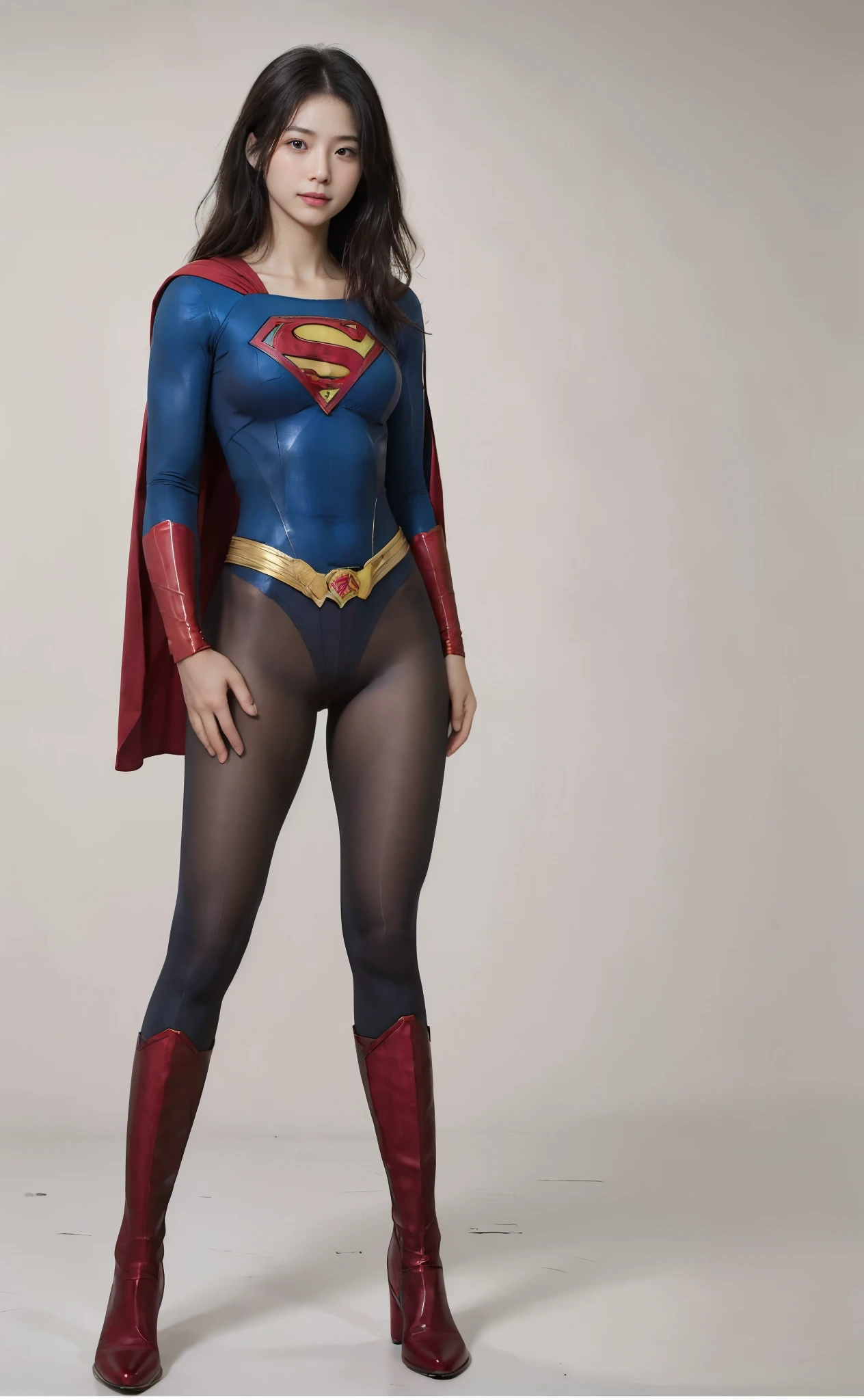 No background、(((Beautiful legs in black tights.)))、(((Legally express the beauty of your smile)))、((((Make the most of your original images)))、(((Body-hugging Supergirl costume)))、(((Supergirl Costume)))、(((Beautiful Hair)))、(((suffering)))、(((Please wear black tights....、Wear red boots)))、((Best image quality、8K))、((Highest quality、8K、masterpiece:1.3))、(((Preserve background )))、Sharp focus:1.2、Beautiful woman with perfect figure:1.4、Slim Abs:1.2、Wet body:1.5、Highly detailed face and skin texture、8K