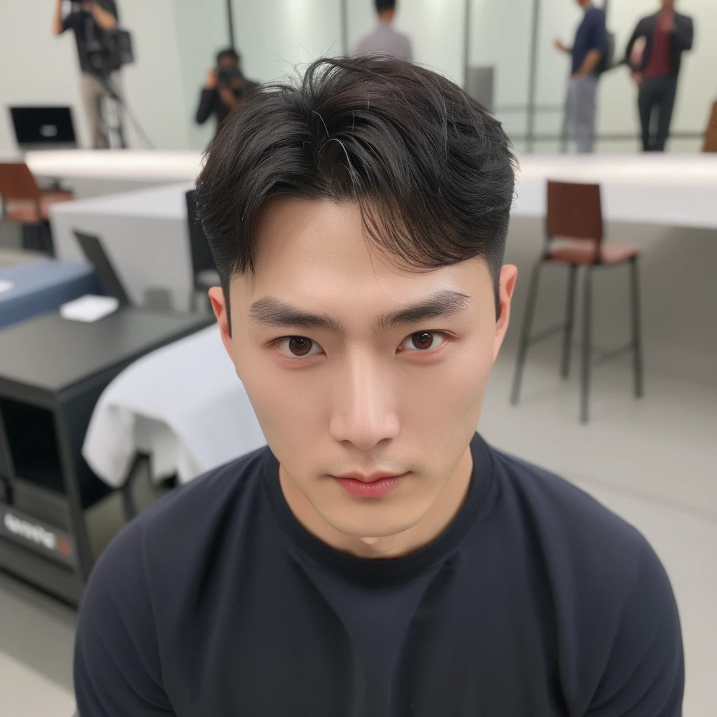 Best Quality, 8k, Masterpiece, (Portrait: 1.3), (photo realistic:1.4), (hyper realistic:1.4), Sharp Focus, looking at viewer, (smoother lighting:1.1), (increase cinematic lighting quality:0.9), realistic lighting, backlighting, light on face, ray trace, (brightening light:1.2), (Increase quality:1.4), sharp detail, (best quality real texture skin:1.4), finely detailed eyes, black_eyes, finely detailed face, 25 year old Korean man