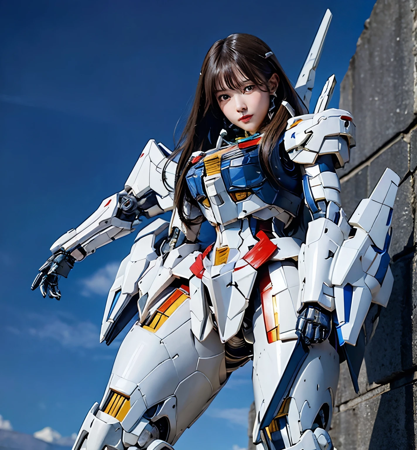 Textured skin, Super Detail, Attention to detail, high quality,high quality, High resolution, 1080p, hard disk, beautiful,(Gundam Aerial),Beautiful cyborg woman,Mecha Cyborg Girl,battle mode,Girl with a mechanical body,She wears a futuristic Gundam mecha,Full Body Shot