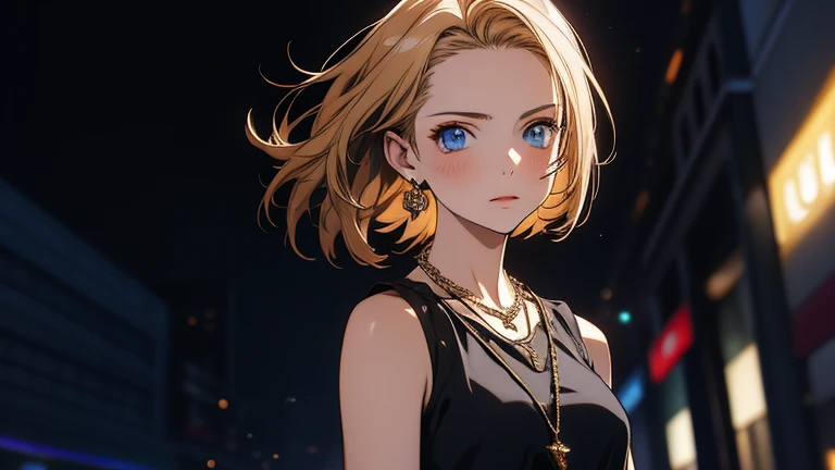 a girl with long black hair, pale skin, wearing a sleeveless black mini dress and a necklace, anime character, face in disbelief, dismissing the oddity as she walks into the mall, ultra-detailed, 8k, photorealistic, portrait, dramatic lighting, cinematic, highly detailed face, elegant, intricate details, striking pose, vibrant colors, dramatic shadows, hyper-realistic, masterpiece