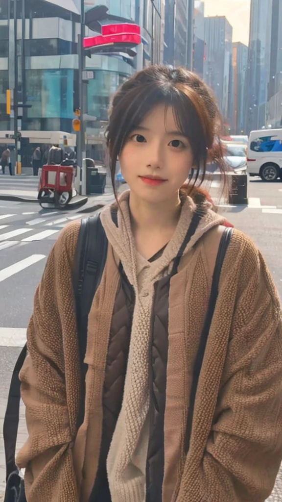 Street performance singing Japanese girl in her 20s