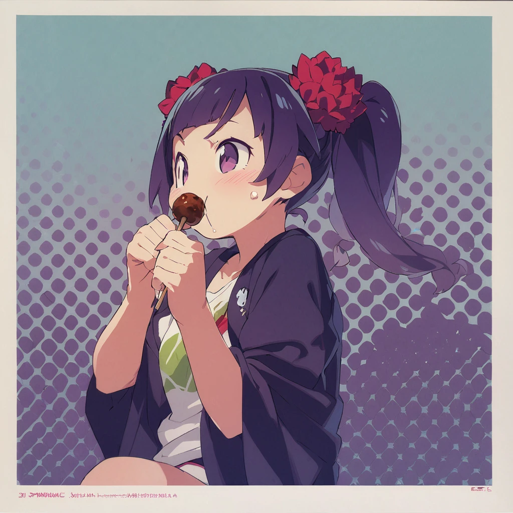 A eating a meatball skewer