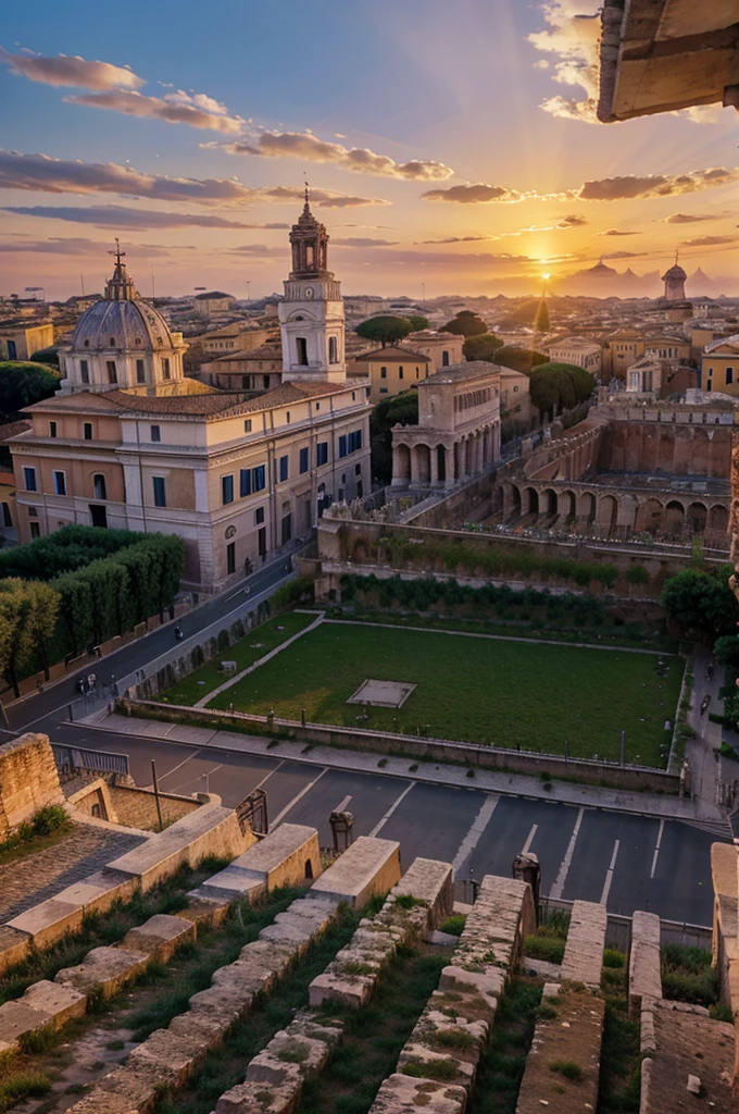 Rome with some of the most famous monuments at sunset