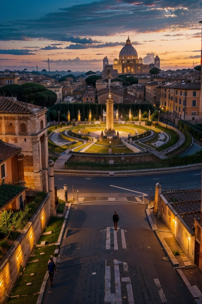 Rome with some of the most famous monuments at sunset