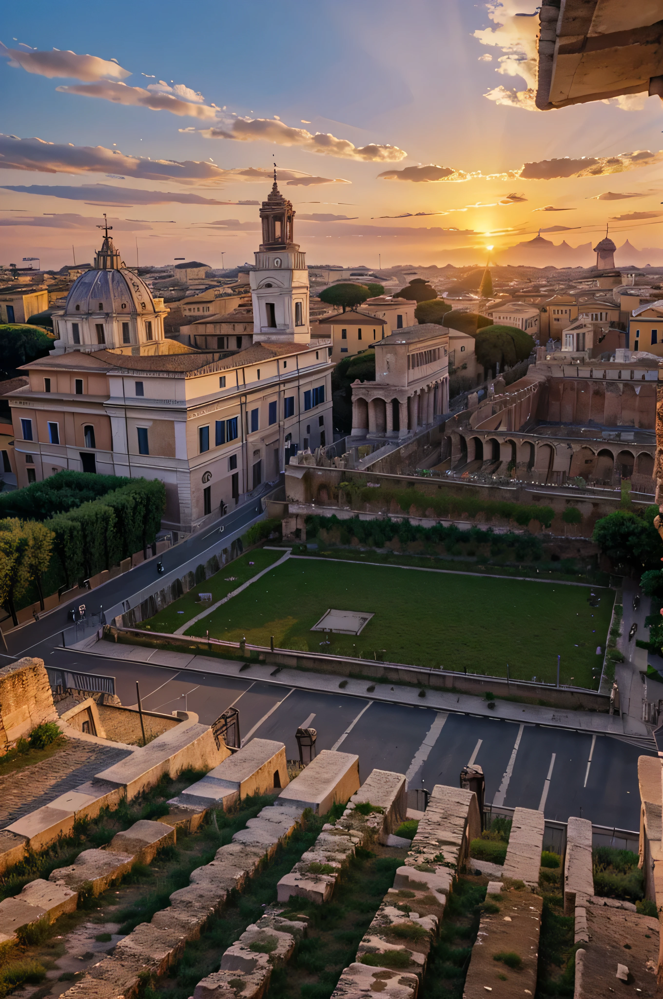 Rome with some of the most famous monuments at sunset