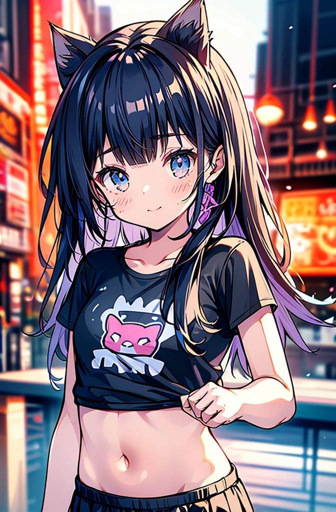 boxing、teenage girl、、belly button、stomach、skirt、Cat ear、cute,girl thrust your fist forward,T-shirts