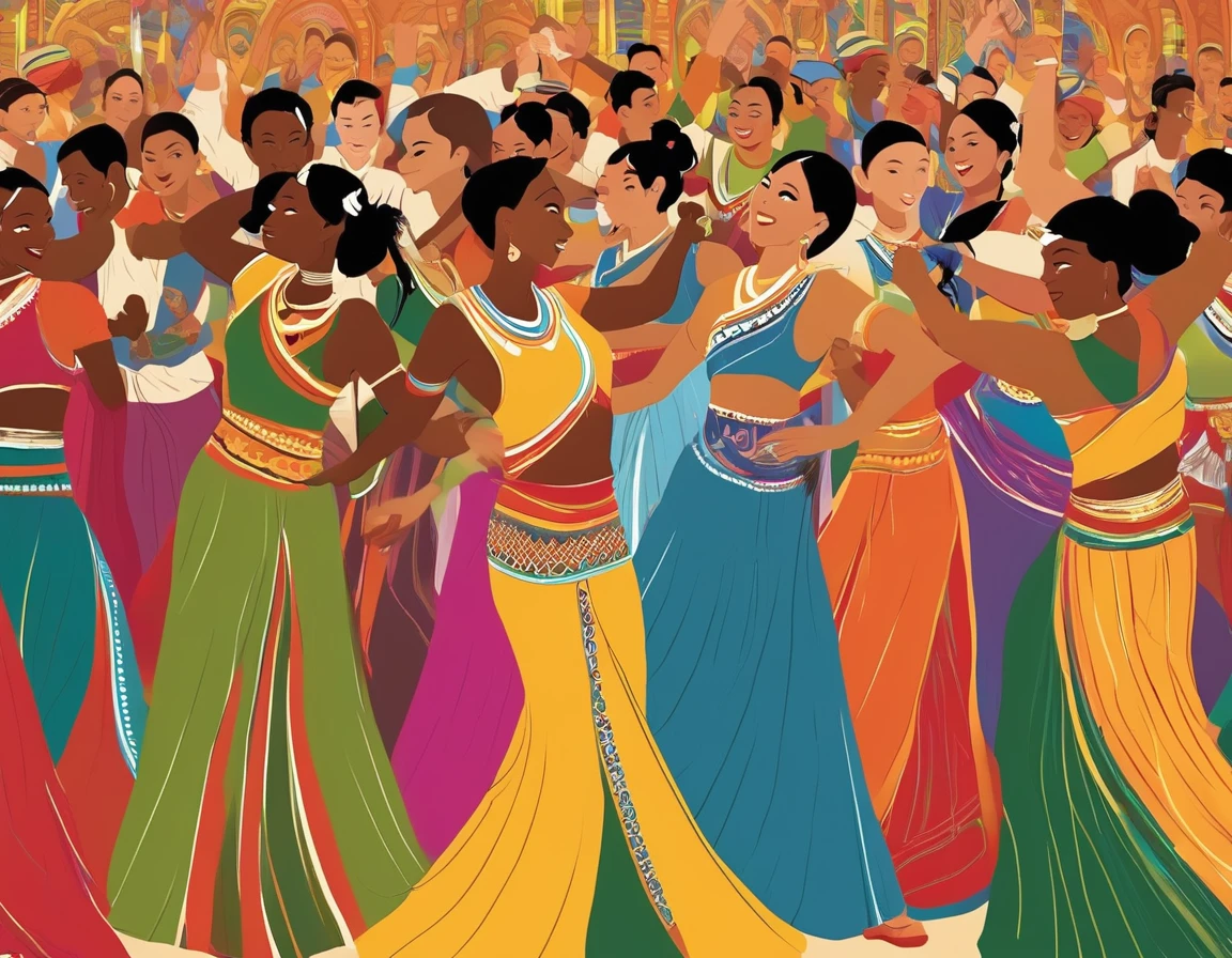 Ethnic minorities dancing together,many people