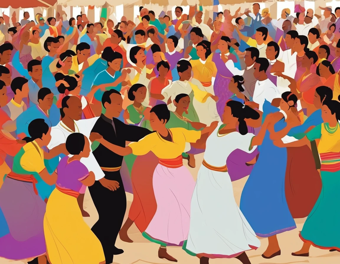 Ethnic minorities dancing together,many people