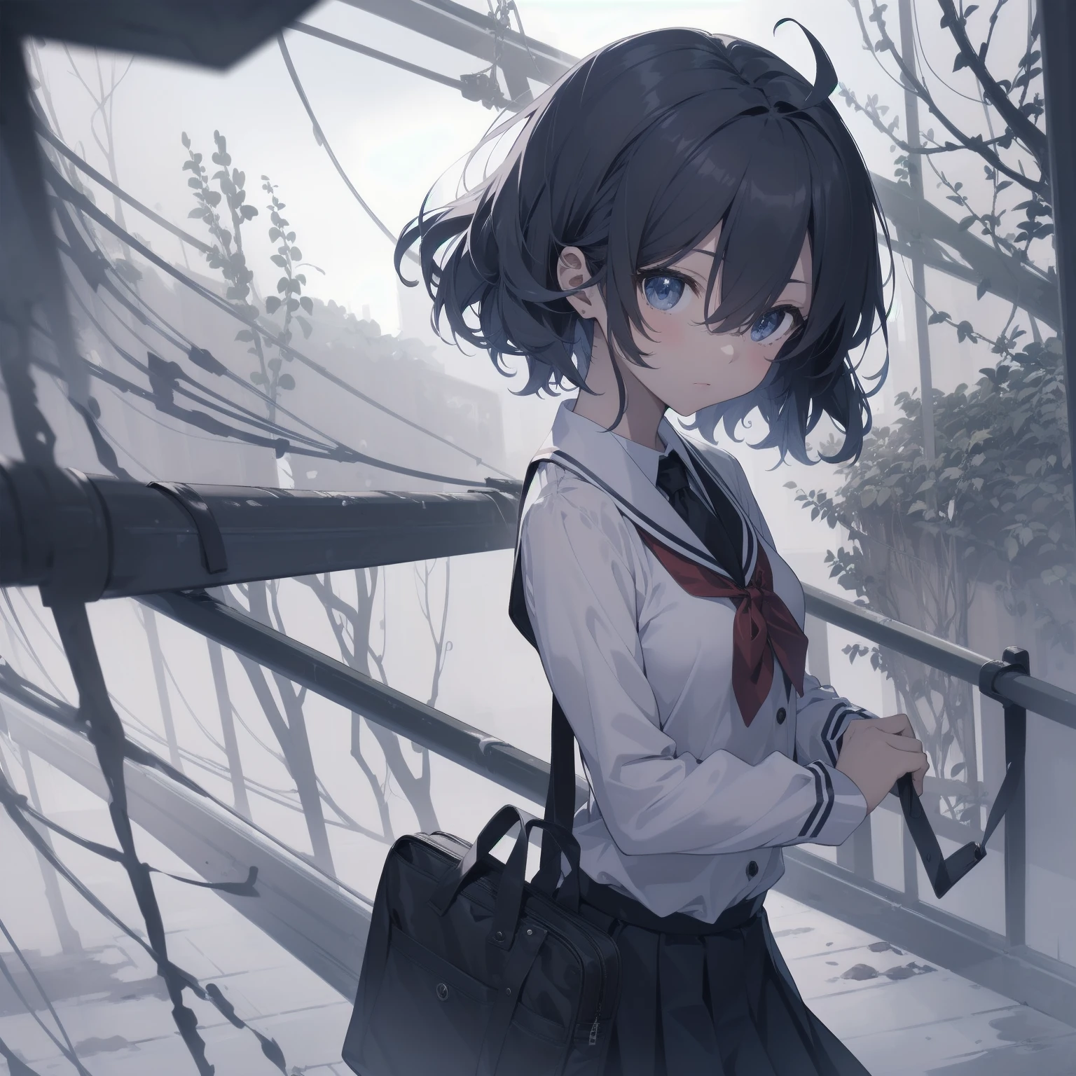ultra-absurdres-Top quality by artist God, ultra-detailed, high resolution, anime moe artstyle, best anime 8k konachan wallpaper, pixiv contest winner, pool:2810, perfect anatomy,break, 1girl, (Please draw a girl walking sleepily to school alone. )break,(Solo,little female, 13-year-old:1.3),Full limbs, complete fingers,a junior high school student, (very short hair), short cut, flat chest, , small butt, small black eyes, beautiful detailed eyes, well-proportioned iris and pupils, expressive eyes, highres detailed hair, soft expression, salor school_uniform, sailor collar, serahuku, bow, pleated skirt,(Detailed Lighting), (Detailed background), in the School commute route. break,super detailed skin, Best cinematic lighting powered by famous artist, 8k,beauty illustration,photoshop_(medium),very aesthetic,break,((artist:wa_(genryusui) )), artist:clamp ,artist:carnelian ,artist:kantoku ,
