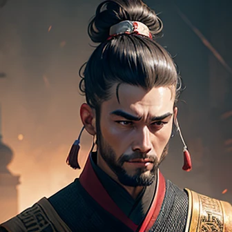 ((Put a box over the topknot))、Oriental、Man in plain white ancient Chinese costume、Ancient Chinese hairstyle man、Highest quality、masterpiece、Ultra-high resolution、(Realistic:1.4)、Game Poster、Crisp and beautiful image quality、