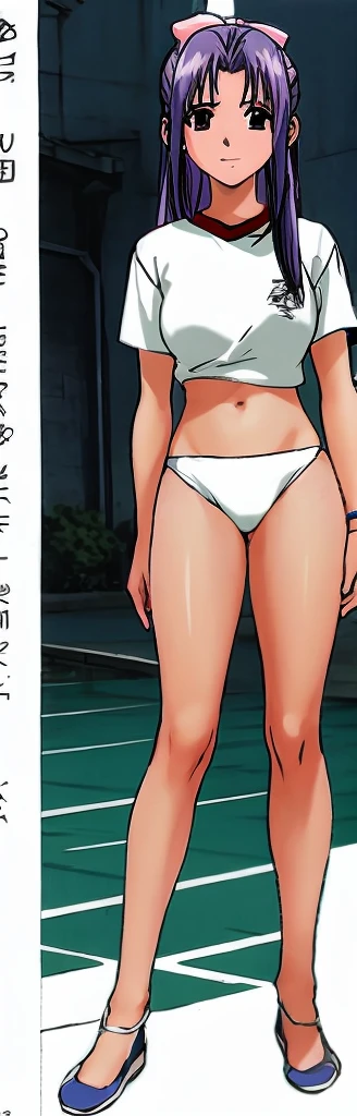 Momoko Koigakubo, a tall girl with beautiful legs, is standing by the pool in a light blue ?????? with her legs spread to the sides and smiling.。
