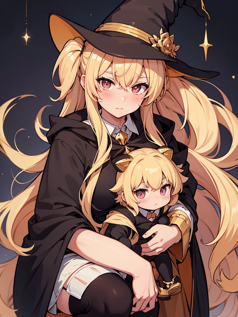 douchebag, 200-year-old witch, Long golden hair, blush, There's magic in her hands