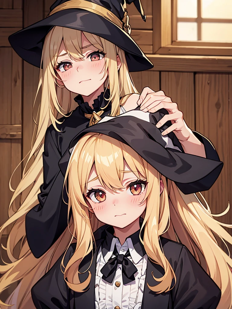 douchebag, 200-year-old witch, Long golden hair, blush, There's magic in her hands