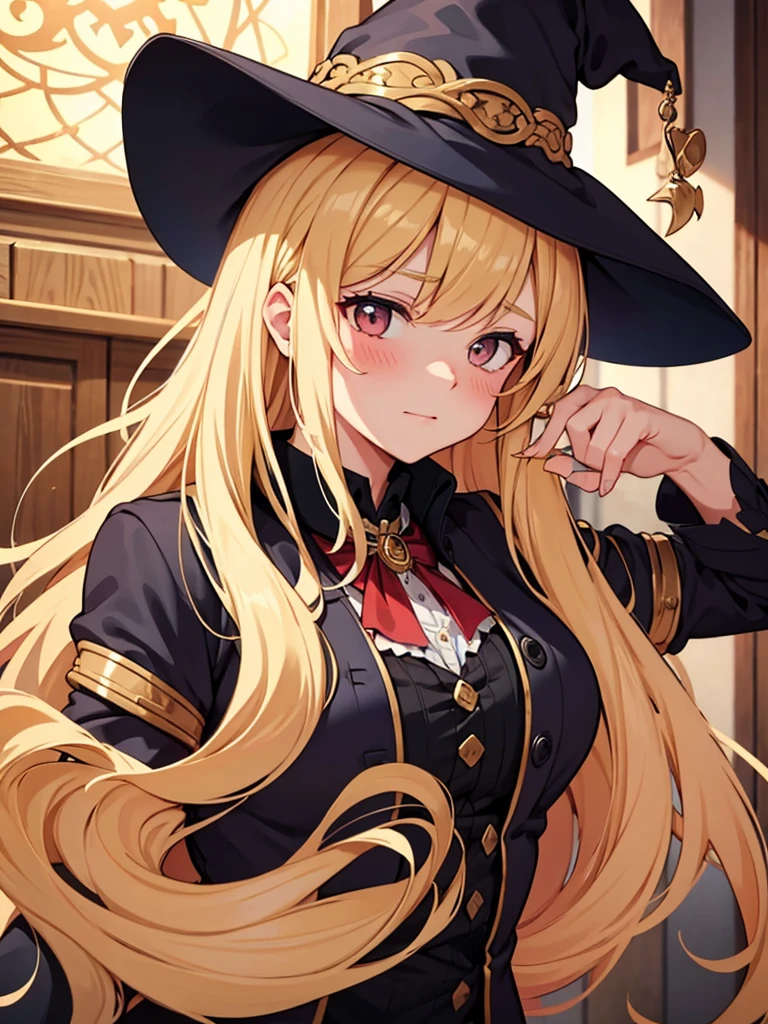douchebag, 200-year-old witch, Long golden hair, blush, There's magic in her hands