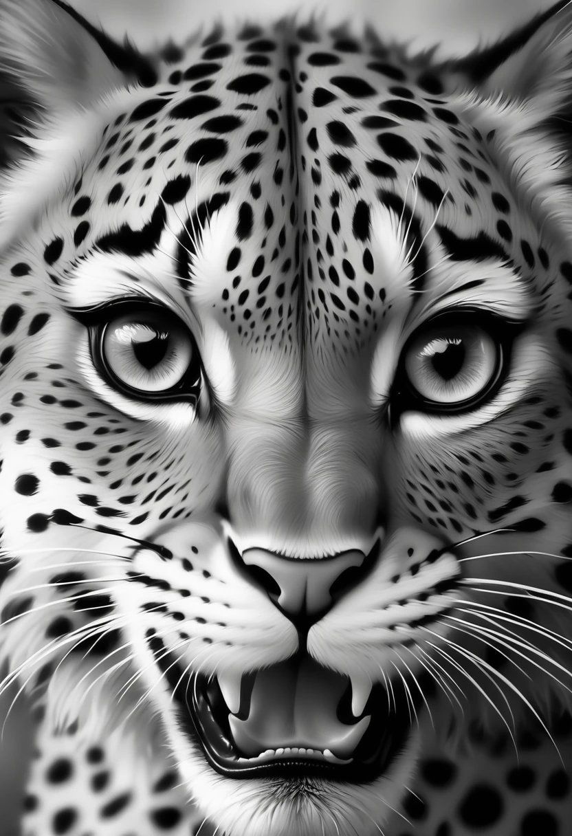 Cheetah Close-up，Sharp eyes，Black and White