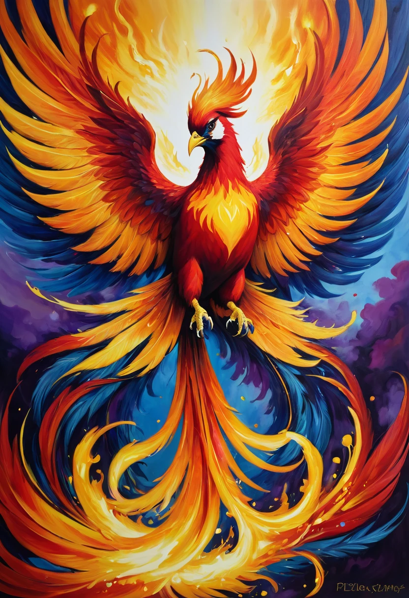 oil painting, , vibrant, fiery, phoenix, magnificent, great, only of its kind. powerful