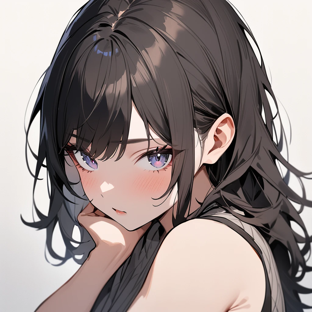 1 girl,Solo,wolf hair,black hair,portrait,masterpiece, best quality, very aesthetic, absurdres,looking at viewer,split