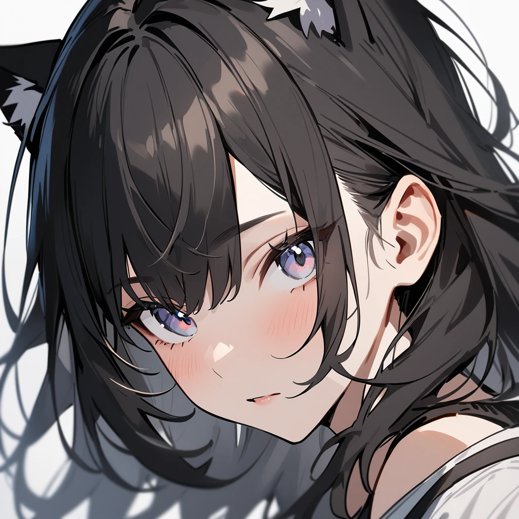 1 girl,Solo,wolf hair,black hair,portrait,masterpiece, best quality, very aesthetic, absurdres,looking at viewer,split