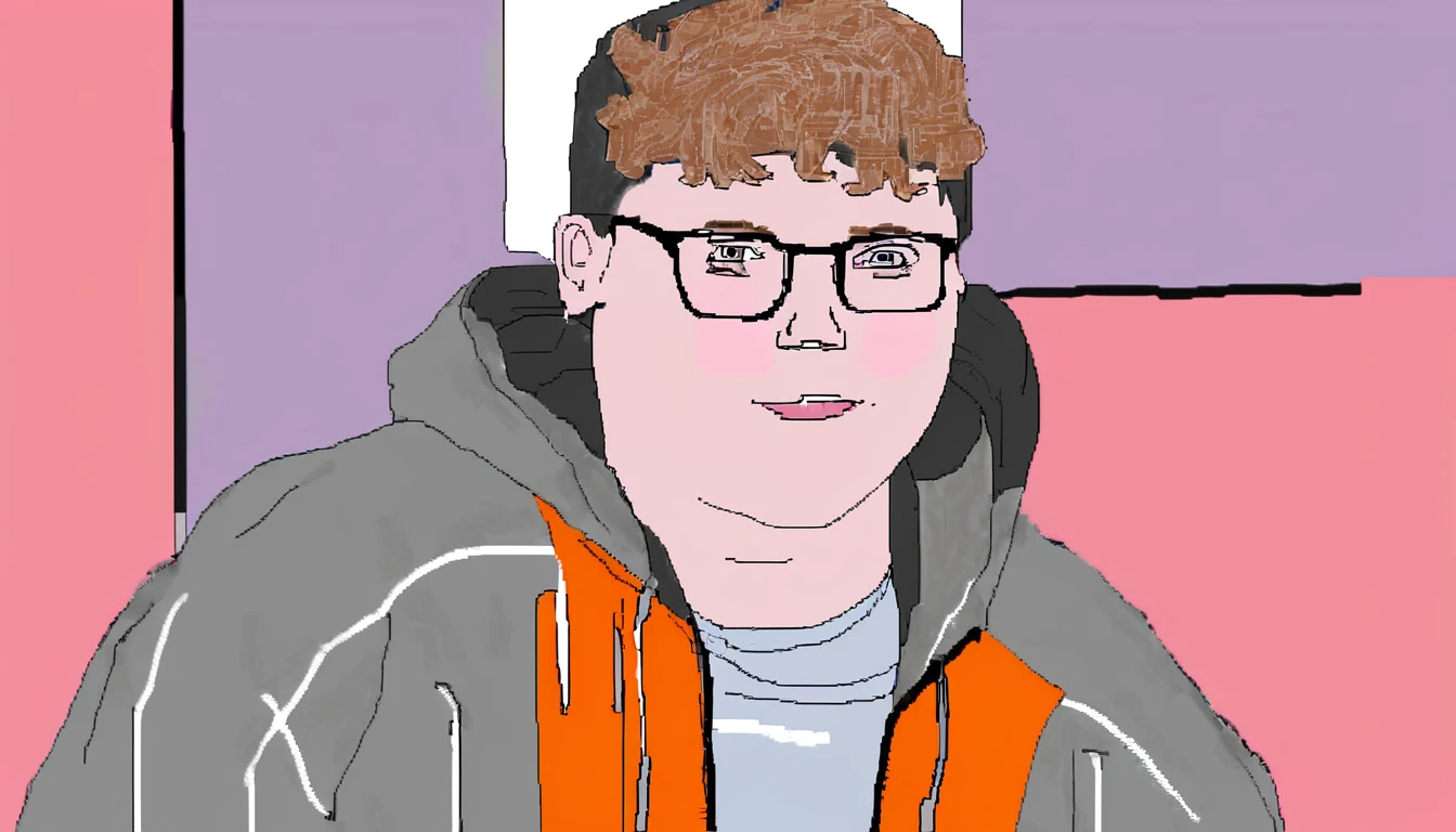 close up portrait a gesture study of a Jesse Heiman young nerd in a hoodie , long pants and skater shoes, ms paint