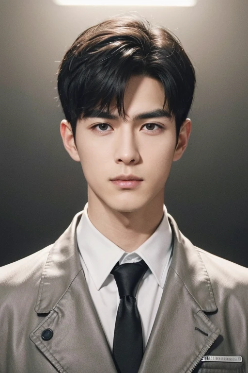 at office,wearing black leather coat,two block haircut, Attractive man,Live-action photo,Handsome and sunny,(SLR effect,Reality,8K,Hyper-detailing,Absolute realism)