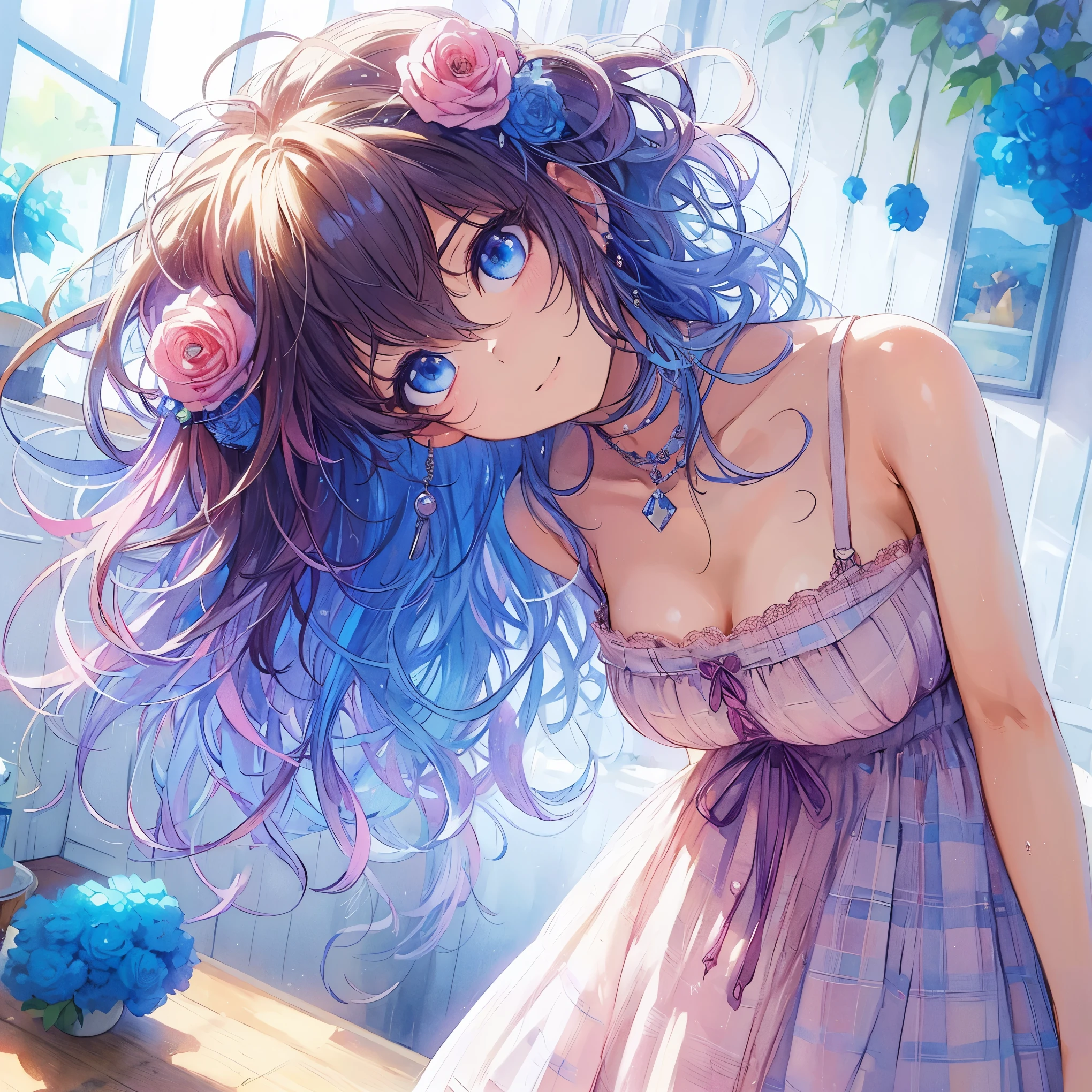 Official art using high-quality hand-drawn watercolor sketch techniques. (best quality,4k,8k,highres,masterpiece:1.2),ultra-detailed,beautiful detailed eyes,A girl with beautiful eyes, everyone, beautiful anime girl, cute anime girl, smooth anime art, anime style, elegant colors, soft lighting, delicate beautiful wet eyes, very coquettish, (beautiful large breast:1.2), (correct hands:1.2),