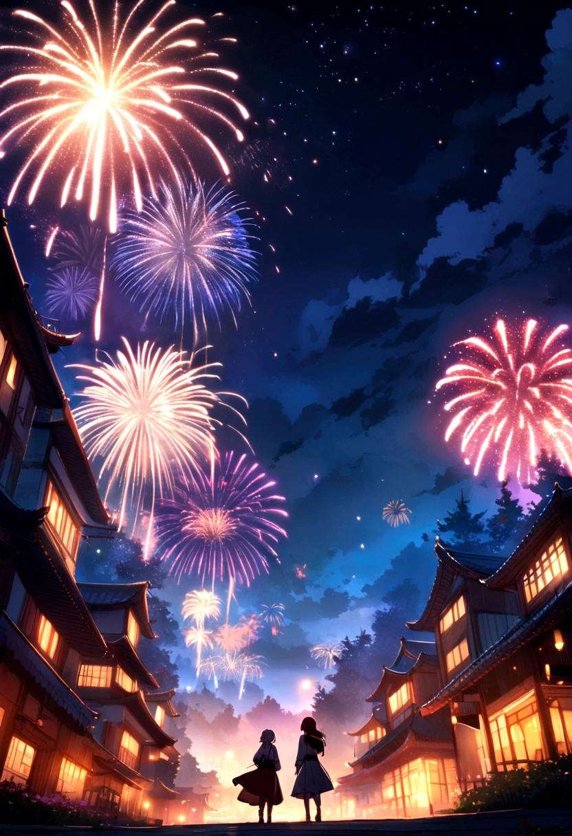 Night sky, fantastic scenery and beautiful fireworks