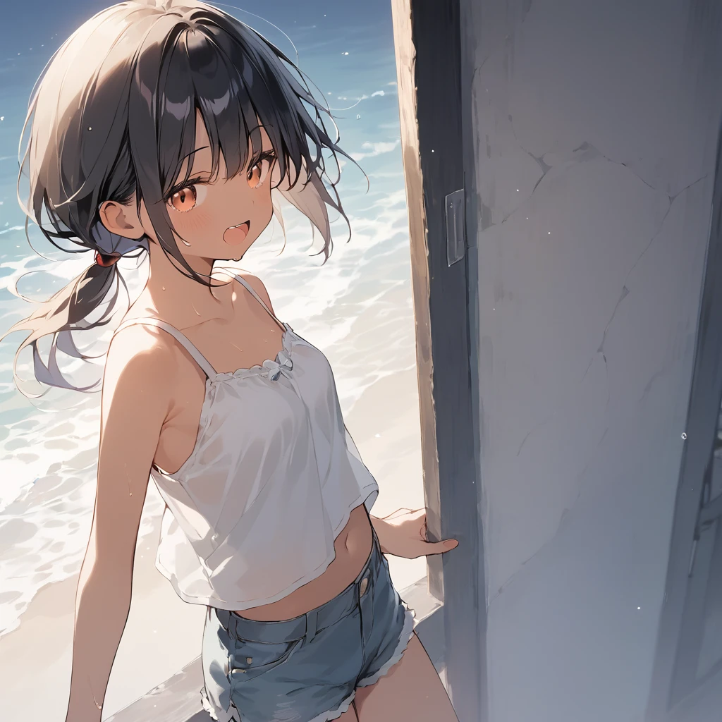 score_9, score_8_up, score_7_up, source_anime, best quality, masterpiece, official art, absurdres, highres, ultra-detailed,waifu2x,Collection: Slice of Life,break,1girl, tomboy, dark-skinned female, short hair, low ponytail, small breasts, beautiful detailed eyes, short shorts, sweat, open mouth, (yawn:0.3), sleepily, outdoors, wind, break,(clear line illustration:1.2),very high resolution, very aesthetic, super detailed skin, Best sexual lighting powered by famous artist, 8k,cute picture,beauty illustration,photoshop_(medium),,(Detailed Lighting),best anime 8k konachan wallpaper, pixiv contest winner,