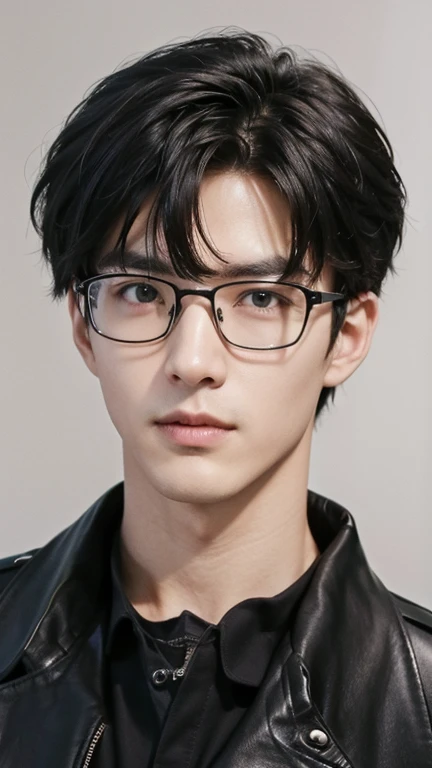 at office,wearing black leather coat,two block haircut, Attractive man,Live-action photo,Handsome and sunny,(SLR effect,Reality,8K,Hyper-detailing,Absolute realism)