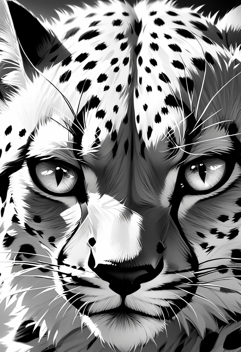 Cheetah Close-up，Sharp eyes，Black and White