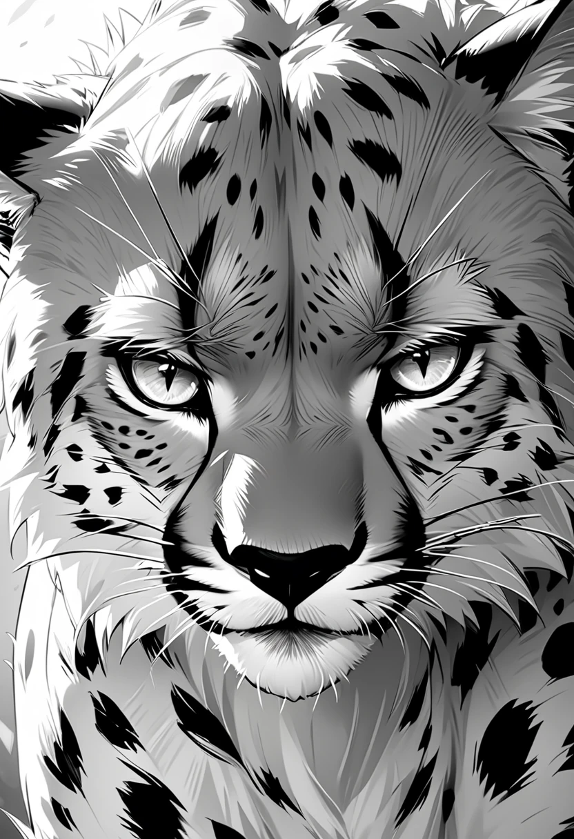 Cheetah Close-up,Sharp eyes,Black and White