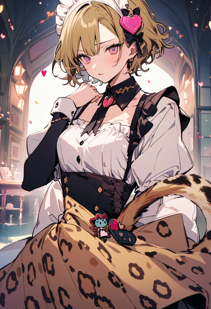 masterpiece, Highest quality, Illustration of the novel, High resolution, 18+ Adult content, Sensual, Intimate, Emotional, Passionate, romantic, sweet, Adorable, Innocent, Pure, Charmな, Charmな, Charm, mysterious, Charmな, Charmな, Immersive, Charmな, dream-like, Surreal, Imaginative, Whimsical, Artistic, Avant-garde, timeless, elegant, Sophisticated, chic, Sophisticated, personality, original, Charmな,((Maid clothes:1.3)),(Cheetah Dress:1.3)、Female Band、live、((Upper Body:1.3))