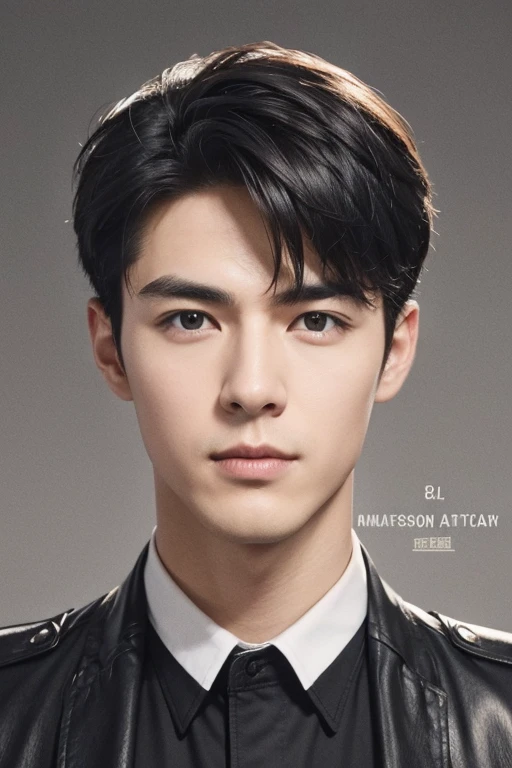 at office,wearing black leather coat,two block haircut, Attractive man,Live-action photo,Handsome and sunny,(SLR effect,Reality,8K,Hyper-detailing,Absolute realism)