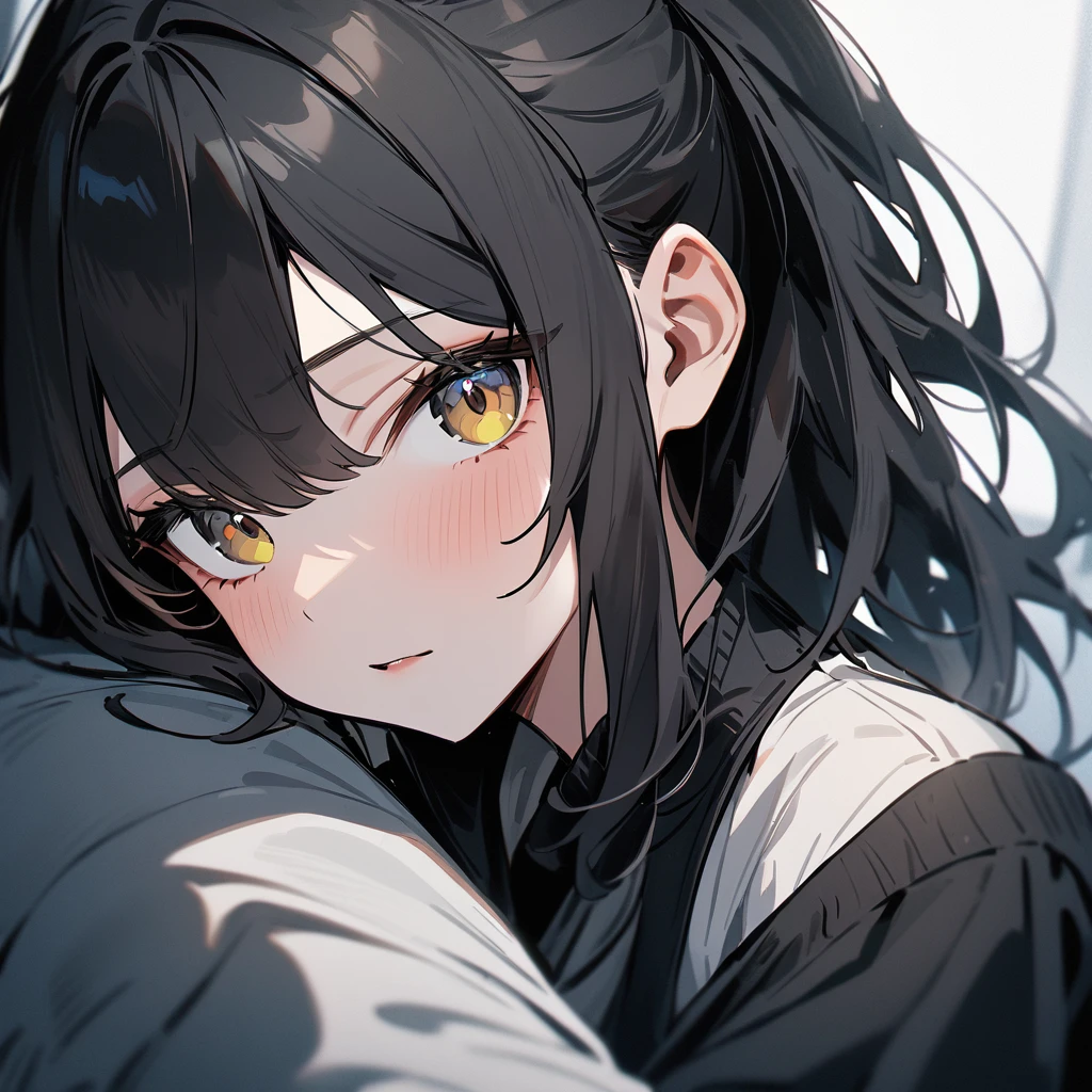 1 girl,Solo,wolf hair,(black hair:1),portrait,masterpiece, best quality, very aesthetic, absurdres,looking at viewer,split