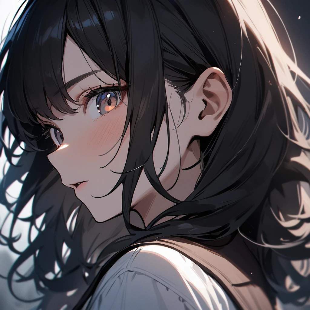 1 girl,Solo,wolf hair,(black hair:1),portrait,masterpiece, best quality, very aesthetic, absurdres,looking at viewer,split