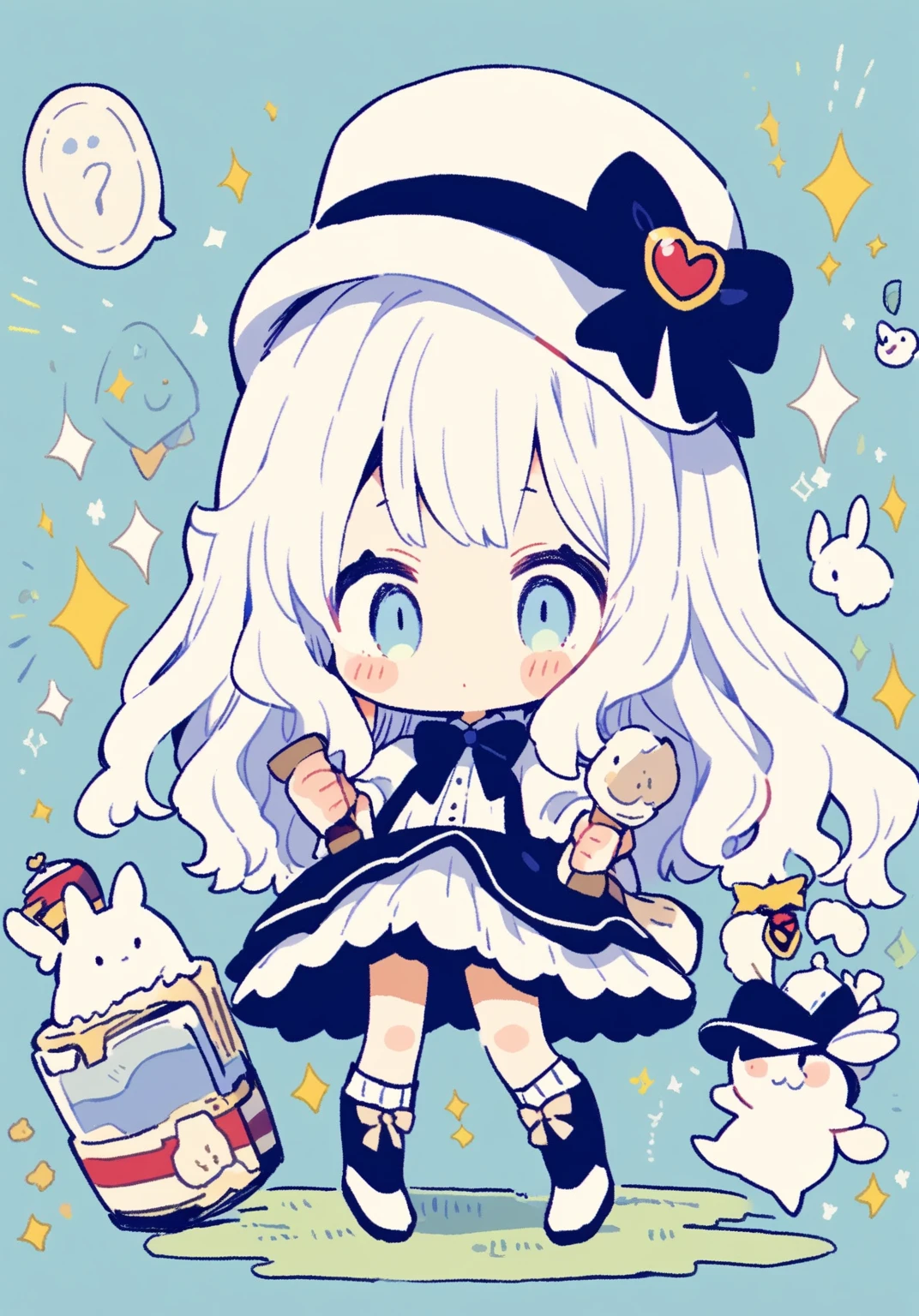 tegaki chibi alice in wonderland queen white rabbit hatter